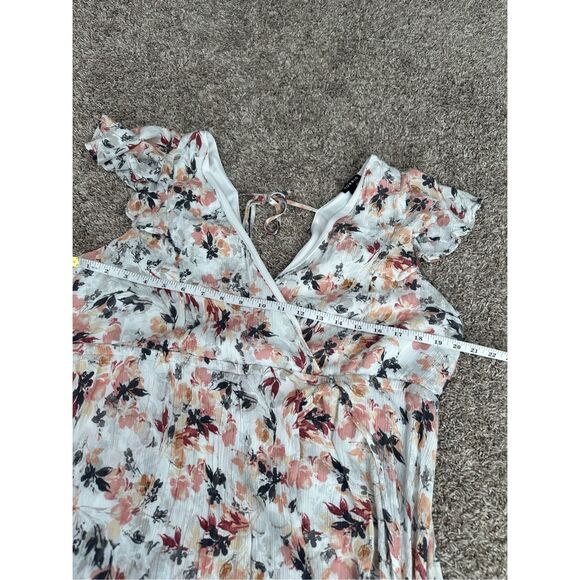 Torrid Maxi Gauze Walk-Through Dress Asymmetrical Floral Plus Sz 1 White/Orange - Picture 8 of 13